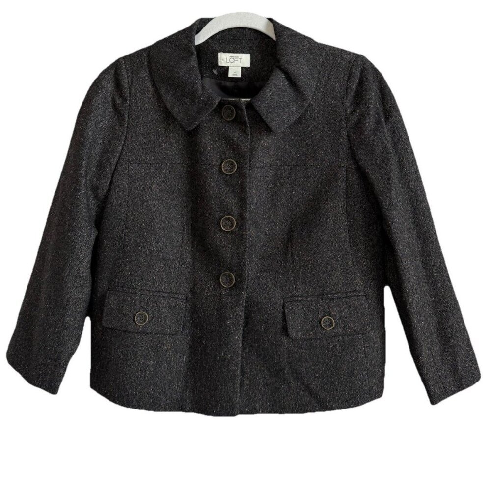 Ann Taylor Loft Women’s Size 4 Blazer Wool Blend Brown Tweed Suit Jacket Lined